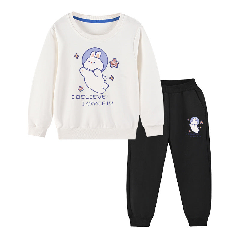Baby Girl Cute Bunny Graphic Hoodie Combo Loose Trousers Soft Cotton Sets - 2 My Kids-USA