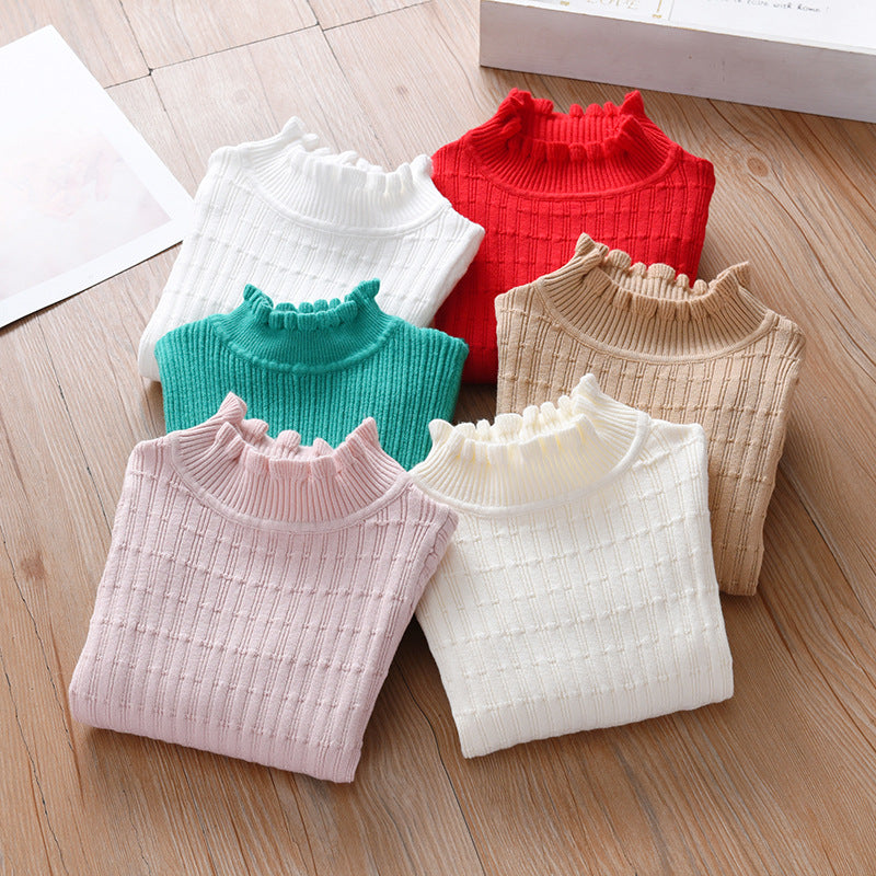 Baby Girl Solid Color Wooden Ear Design Long Sleeve Shirt (One Size Smaller) My Kids-USA