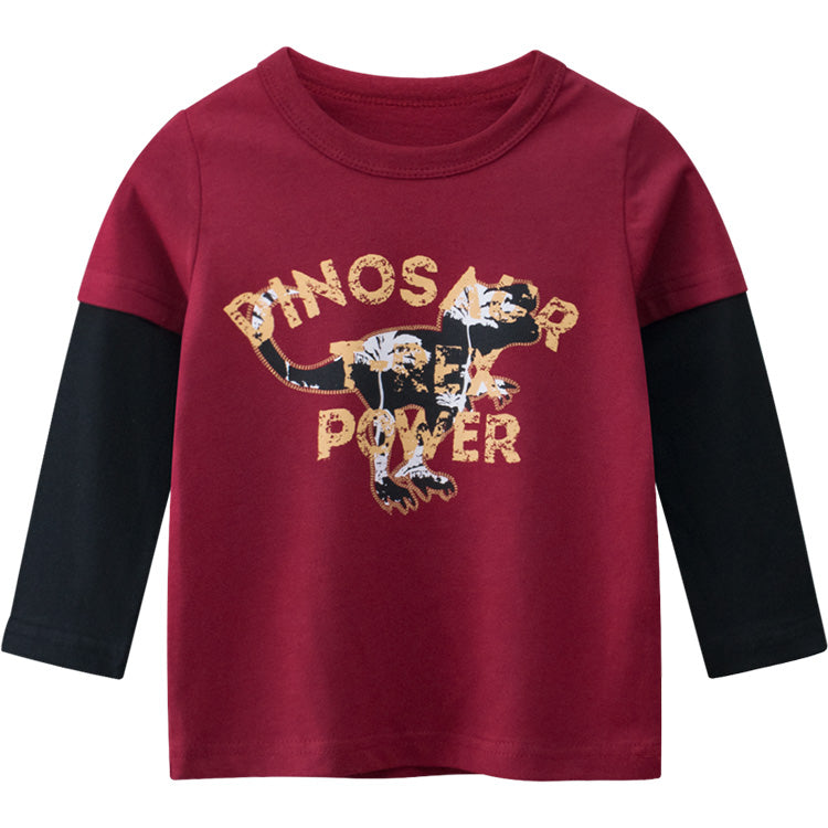 Boys Dinosaur Power Letter Print Combo Animal Print Shirt