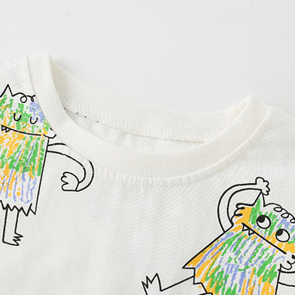 Baby Boy Cartoon Print Pattern Soft Cotton Crewneck Long Sleeve Shirt