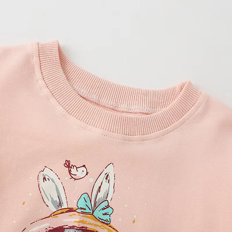 Baby Girl Cartoon Print Pattern Loose Pullover Round Neck Hoodies