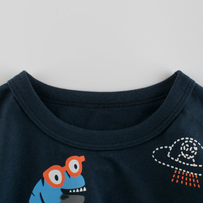 Baby Boy Dinosaur Print Round Collar Short-Sleeved Tee Shirt In Summer