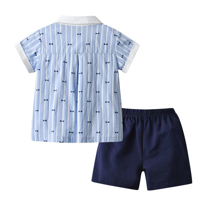 Baby Boy Bow-Tie Print Top Combo Solid Short Pants In Sets My Kids-USA