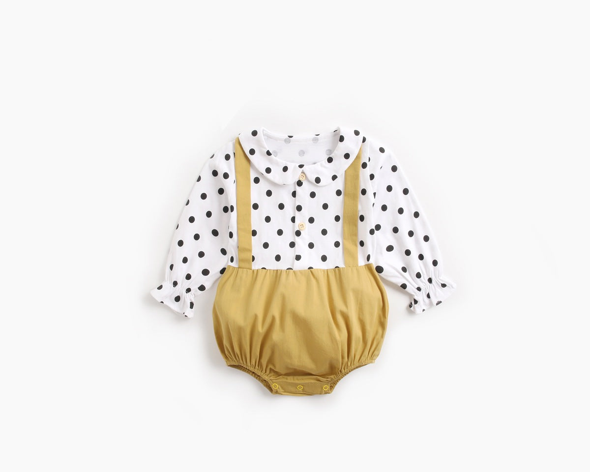 Baby Girl Polka Dot Pattern Doll Collar Design Fake Two Piece Backless Long Sleeve Onesies My Kids-USA