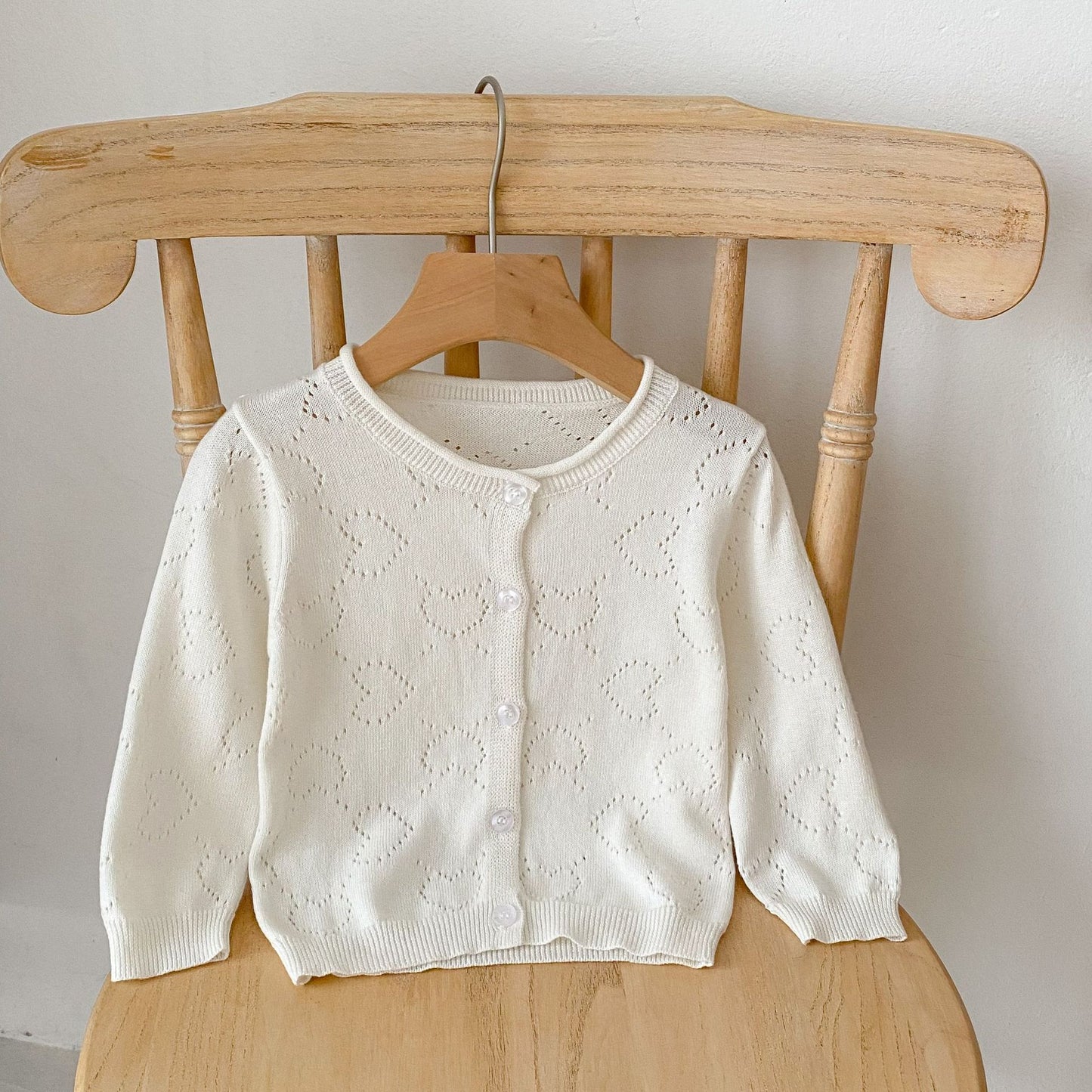 Baby Girl Solid Color Heart Hollow Carved Design Thin Style Cardigan