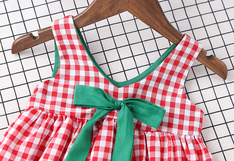 Baby Girl Plaid Pattern Bow Tie Decoration Sleeveless Dress My Kids-USA