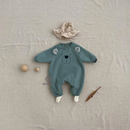 Mono de cuello redondo de manga larga con patrón de estampado de oso de dibujos animados para bebé y niña 
