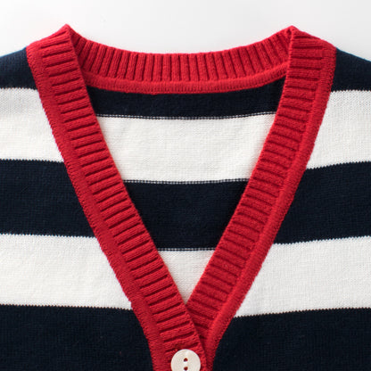 Baby Boy Striped Graphic Long Sleeve V-Neck Knit Cardigan My Kids-USA