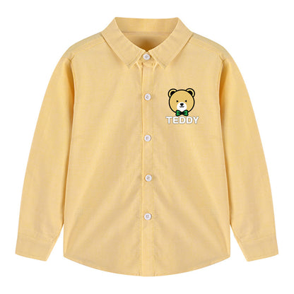 Baby Boy Bear Print Pattern Single Breasted Design Lapel Shirt My Kids-USA