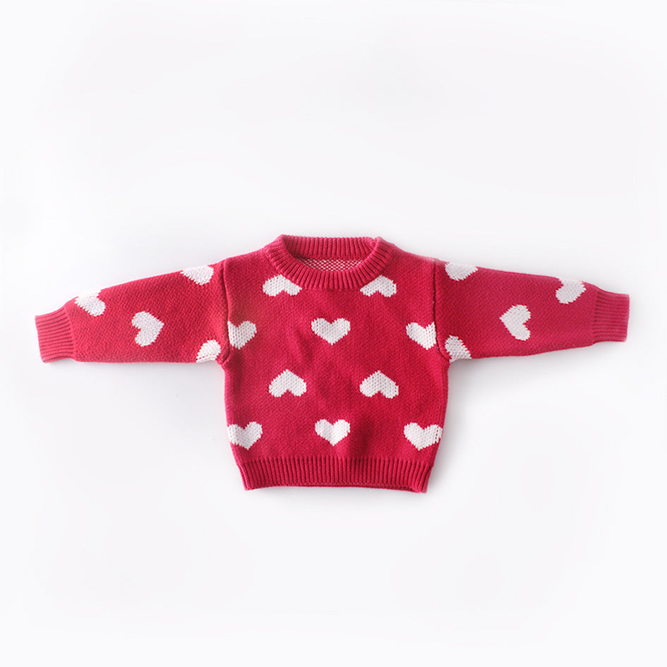 Baby Girl 1pc Allover Heart Embroidered Graphic Pullover Sweaters My Kids-USA