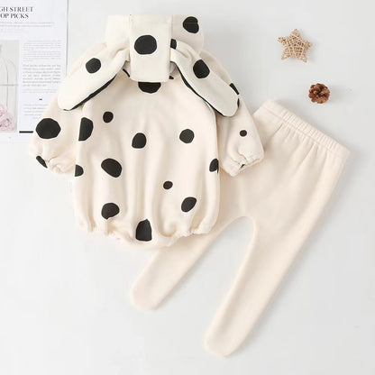 Baby Polka Dot Pattern Onesies With Hat Combo Solid Trousers Sets My Kids-USA
