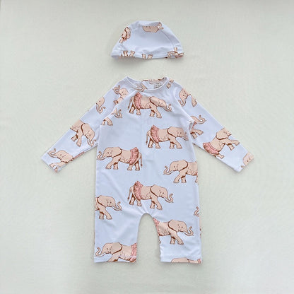 Baby Boy Allover Fruit & Animal Pattern Long Sleeves One Piece Swimsuit My Kids-USA