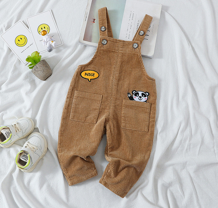 Baby Unisex Embroidery Stylish Panda Pocket Front Design Overalls