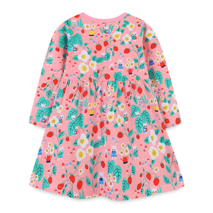 Baby Girl Floral Print Pattern Long Sleeve Sweet Dress In Autumn My Kids-USA