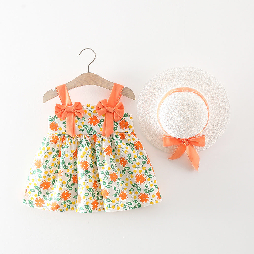 Baby Girl Flower Pattern Bow Patched Design Beautiful Dress