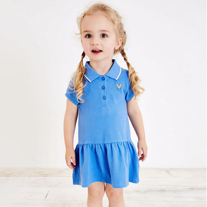 Baby Girl Solid Color Polo-Neck College Style Summer Dress