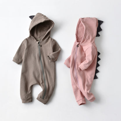 Baby Boy Solid Dinosaur Pattern Zip Design Hoodie Jumpsuit My Kids-USA