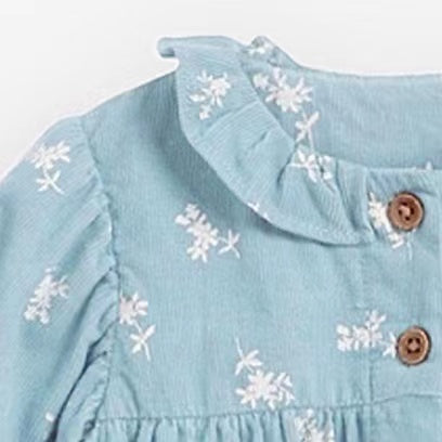 Baby Girl Flower & Lion Pattern Button Front Design Long Sleeved Dress My Kids-USA