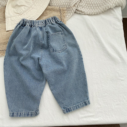 Baby Boy And Girl Light Blue Loose Vintage Style Jean Pants