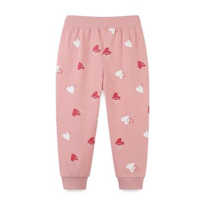 Baby Girl Heart Print Pattern Solid Color Cute Sport Trousers