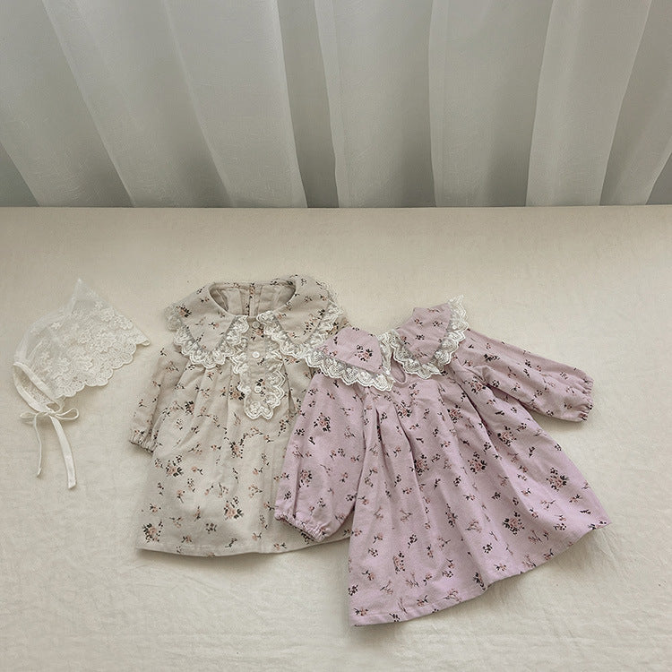 Baby Girl Ditsy Flower Pattern Mesh Patchwork Design Onesies & Dress My Kids-USA