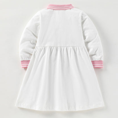 Baby Girl Solid Color Lapel Design A-Line Long Sleeve Dress My Kids-USA