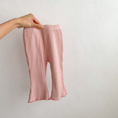 Pantalones de algodón suave con diseño de oreja de madera de color sólido para niña bebé 