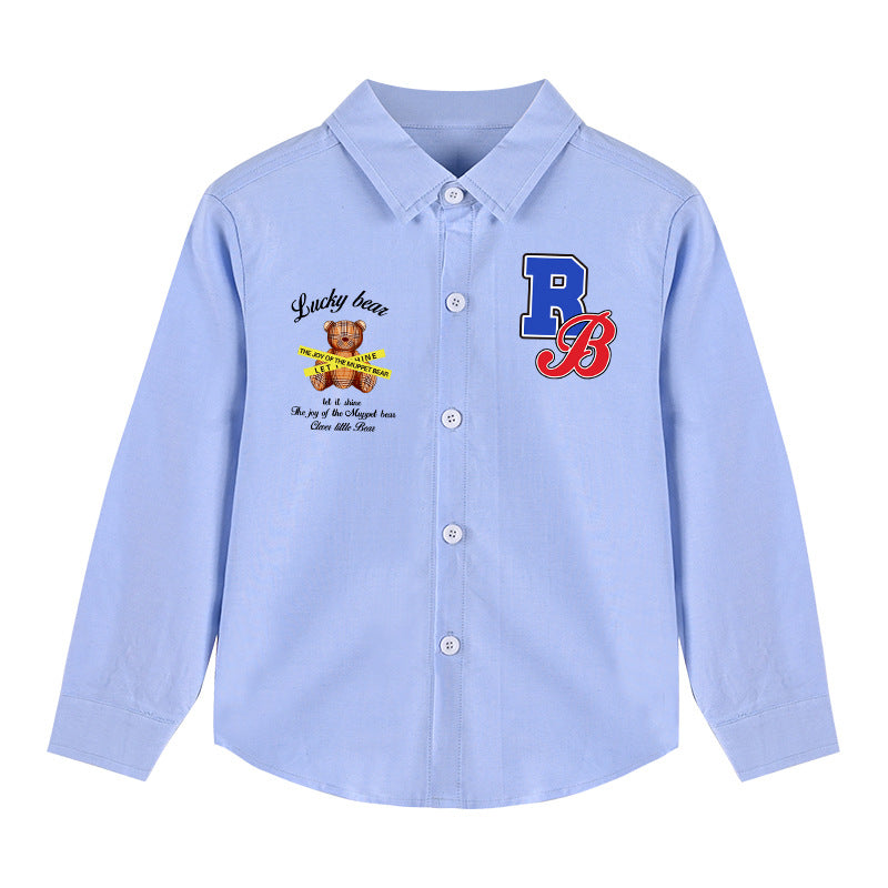 Baby Boy Bear And Slogan Pattern Lapel Design Cute Shirt My Kids-USA