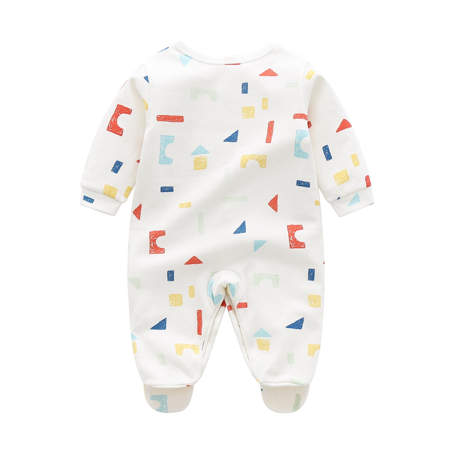 Baby Boy And Girl Geometric Print Single Breasted Design Long-Sleeved O-Neck Rompers