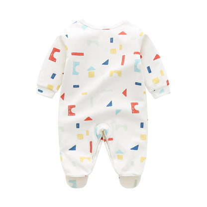 Baby Boy And Girl Geometric Print Single Breasted Design Long-Sleeved O-Neck Rompers