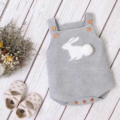 Baby Girl 1pcs 3D Bunny Embroidered Graphic Strap Knitted Onesies Bodysuit My Kids-USA