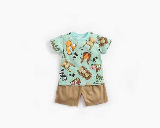 Baby Boy Animal Print Short-Sleeved Top Combo Solid Color Shorts Sets In Summer, MyKids-USA®, Baby & Toddler Outfits, MyKids-USA - Size/Age - 66 (3-6M) - Color - Green -  -  - JM2204131854-A