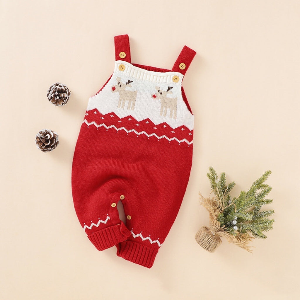 Baby Christmas Elk Pattern Srappy Design Sweater Rompers My Kids-USA
