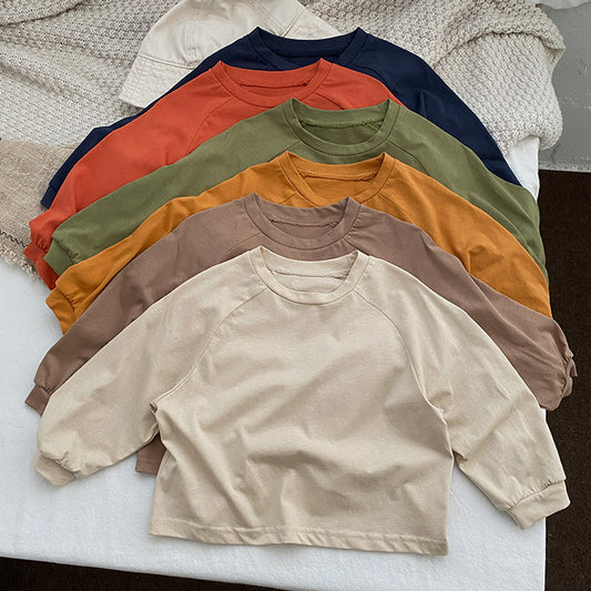 Chemise de qualité basique à manches longues pour bébé de couleur unie 