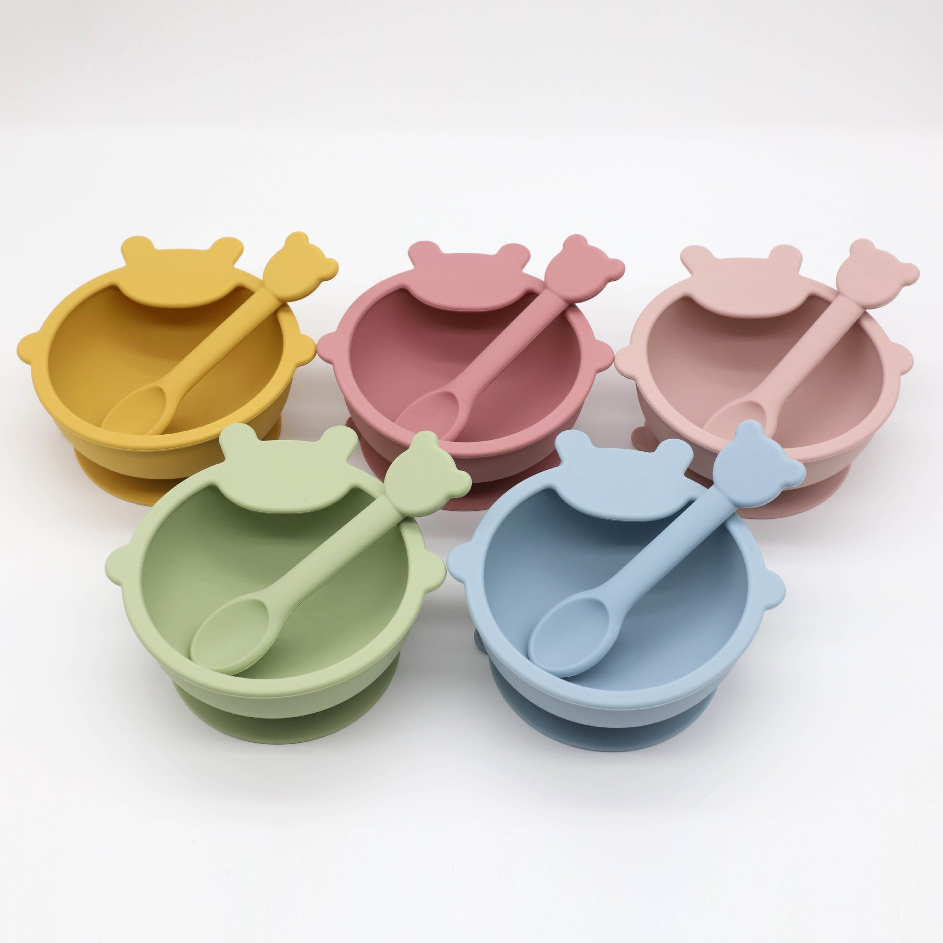 Baby Cartoon Bear Shape Complementary Food Training Silicone Bowl With Spoon Sets My Kids-USA