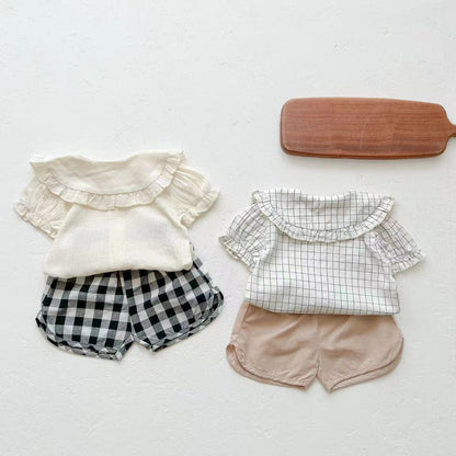 Baby Girl Doll Collar Top Combo Short Pants Sets In Summer Outfit Wearing My Kids-USA