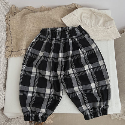 Baby Classic Plaid Pattern Loose Cotton Trousers