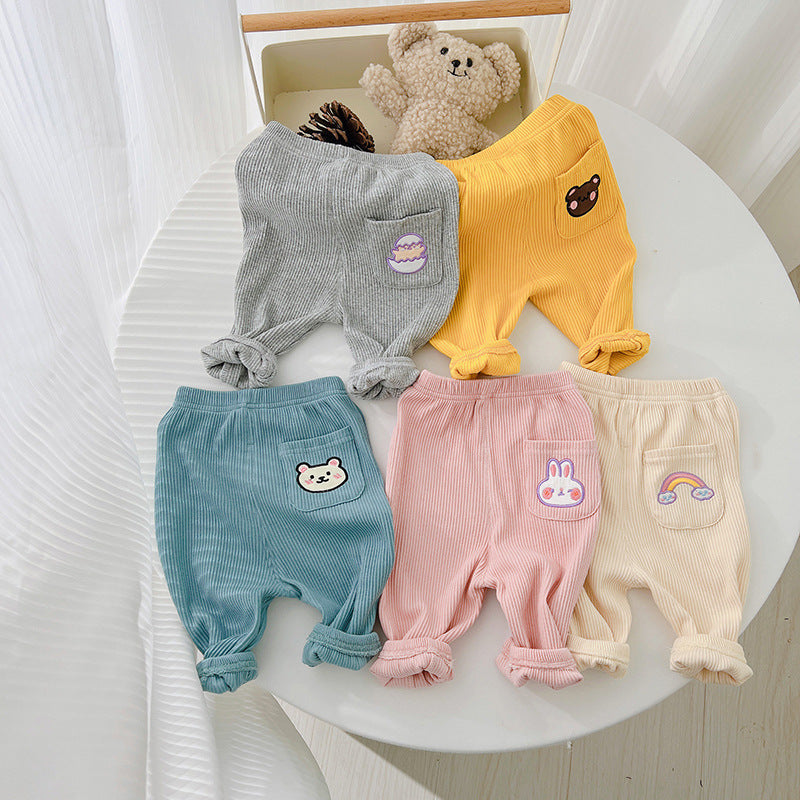 Baby 1pcs Cartoon Animal Embroidery Pattern Pit Strip Design Trousers My Kids-USA