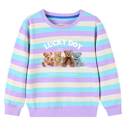 Baby Colorful Striped And Bear Pattern Long Sleeve Hoodie My Kids-USA
