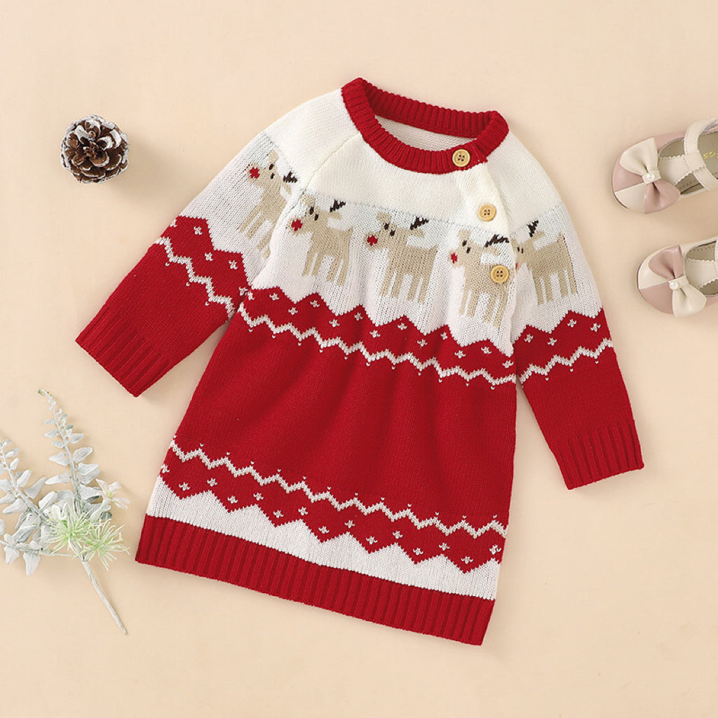 Baby Girl Embroidered Pattern Long Sleeve Autumn New Style Christmas Dress My Kids-USA