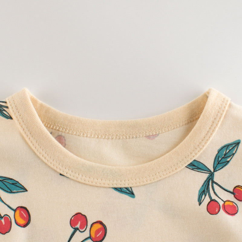 Baby Girl Fruit Cherry Print Short Sleeved T-Shirt In Summer