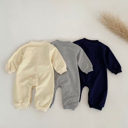 Baby Solid Color Single Breasted Design Long Sleeve Jumpsuit