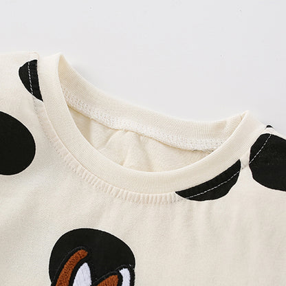 Baby Girl Dot Pattern Bunny Embroidered Design Comfy Shirt