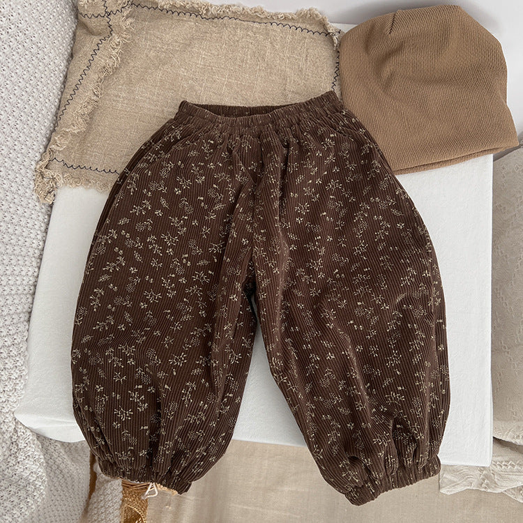 Baby Girl Ditsy Flower Pattern Corduroy Fabric Loose Thickened Pants In Winter, MyKids-USA®, Baby & Toddler Bottoms, MyKids-USA - Size/Age - 80 (9-12M) - Color - Coffee -  -  - JM2211261936-A