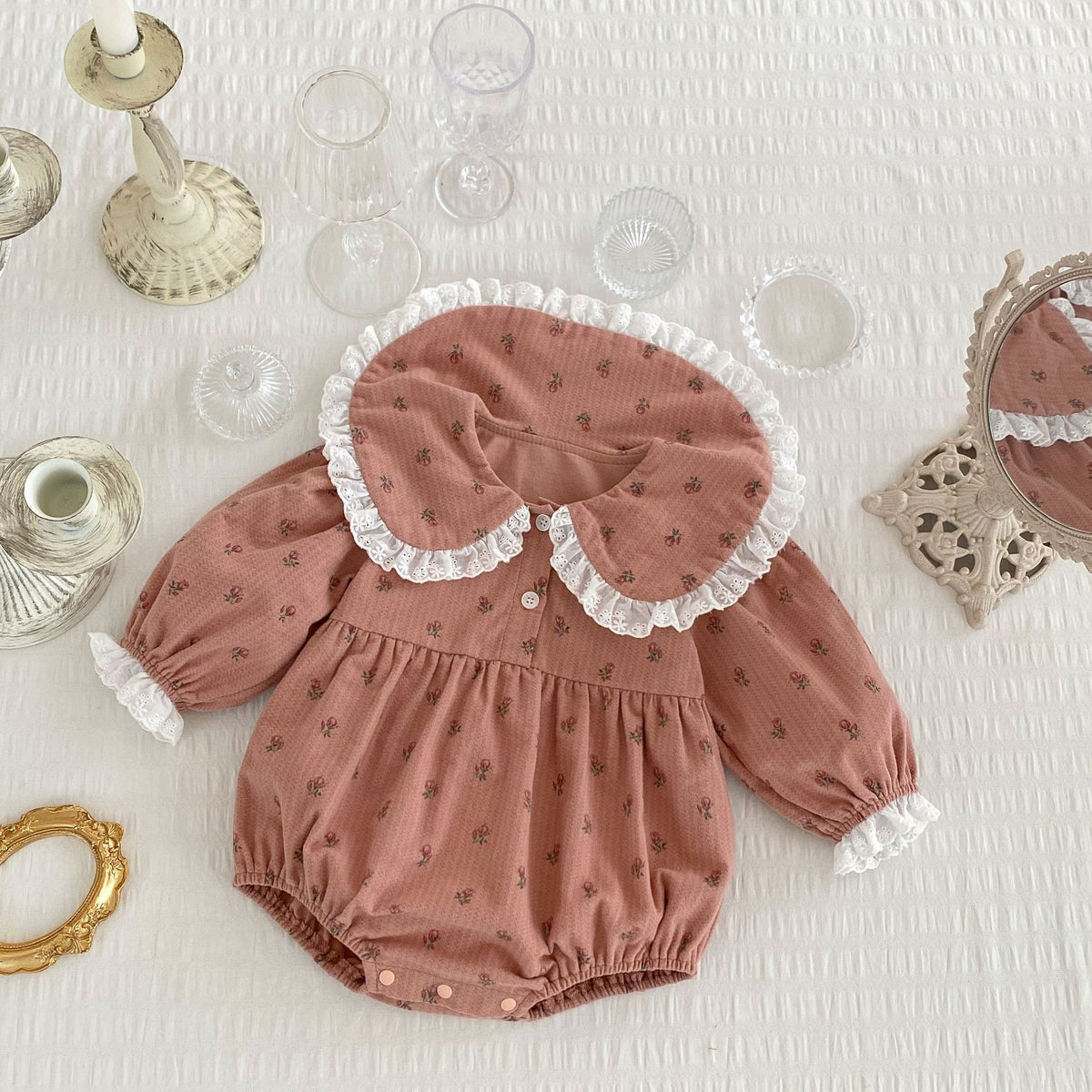 Baby Girl Ditsy Flower Graphic Doll Neck Triangle bodysuit, MyKids-USA®, Baby One-Pieces, MyKids-USA - Size/Age - 66 (3-6M) - Color - Pink -  -  - JM2209141613-B.