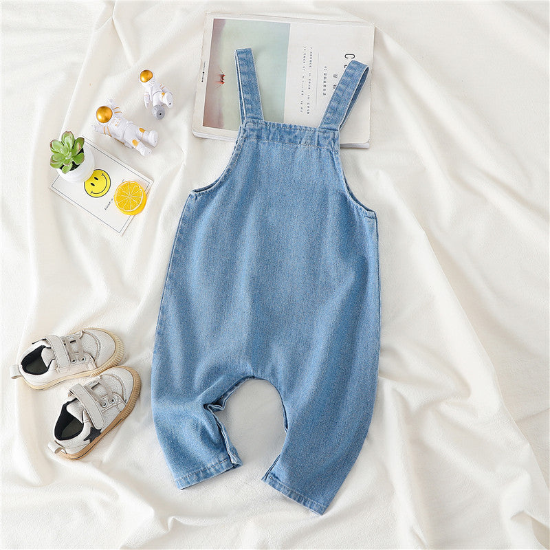 Baby Unisex Pocket Front Embroidered Be Cool Letter Demin Overalls