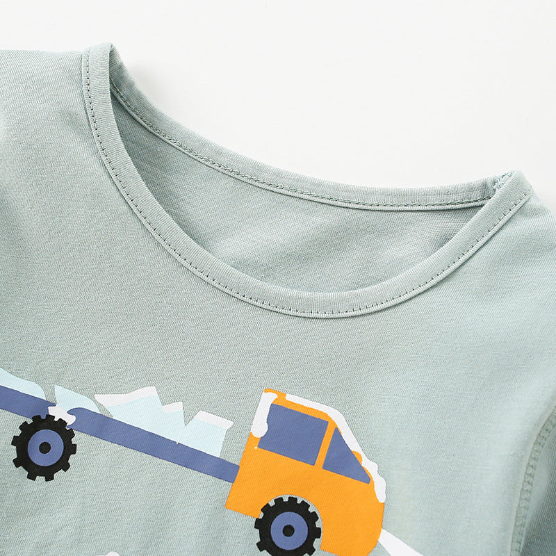 Baby Boy Cartoon Truck Pattern False 2 Piece Design Soft Shirt My Kids-USA