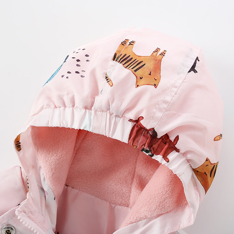 Baby Girl Cartoon Animals Pattern Waterproof Cute Fleece Jacket Windbreaker My Kids-USA