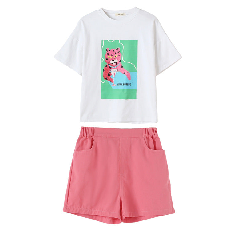 Baby Girl Animal Print T-Shirt Combo Denim Shorts 2-Pieces Sets My Kids-USA