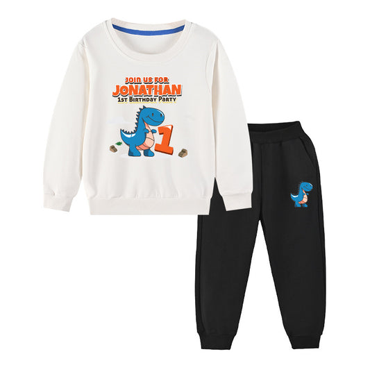 Baby Boy Cartoon Dinosaur Print Pattern Hoodie Combo Trousers Cotton 1 Pieces Sets - 2 My Kids-USA